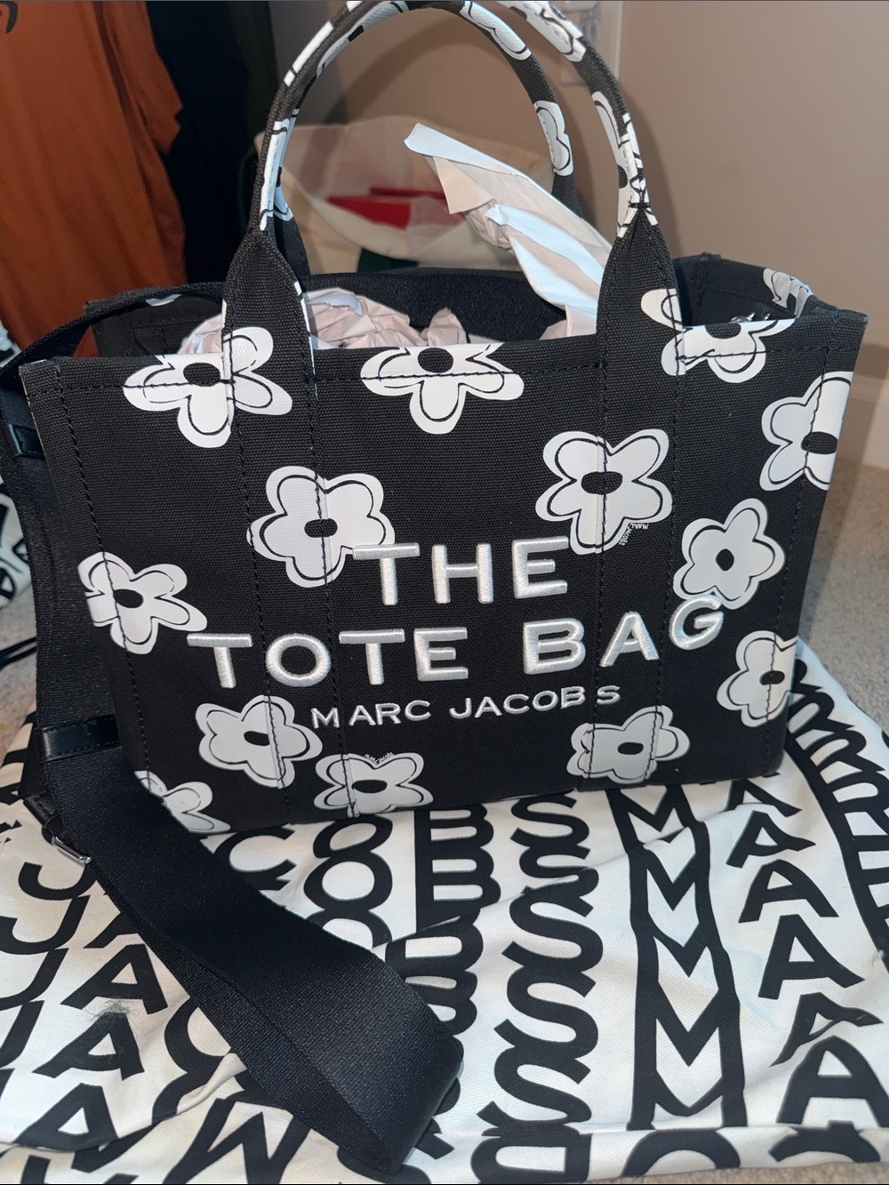 Marc Jacobs Black and White Floral Canvas Tote